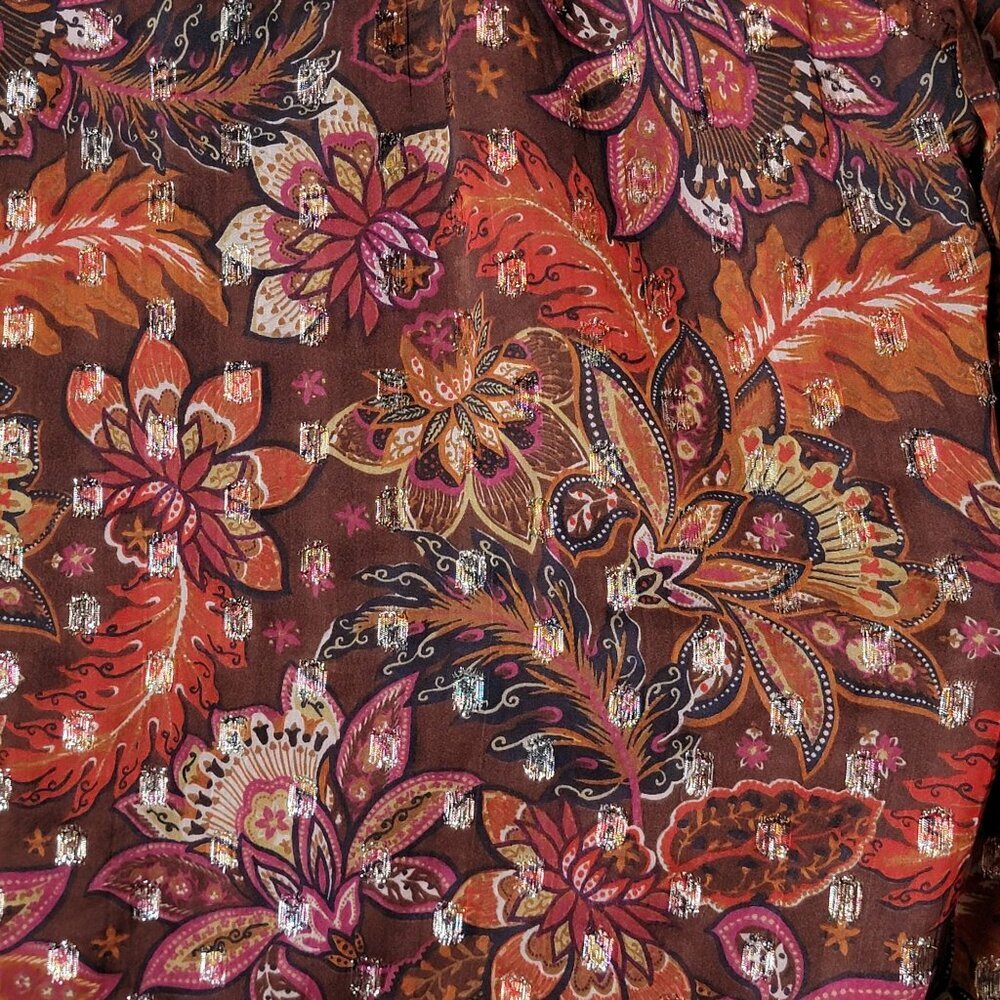 LOFT Womens Multicolor Floral Paisley Shimmer Clip Boho Office Work Top Small - Picture 7 of 10